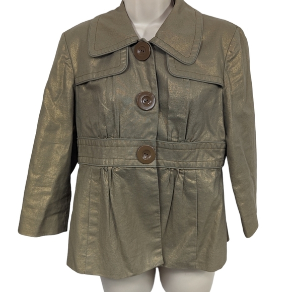 Mac & Jac Linen Blend Metallic Shimmer Safari Jacket Sz 8 - Picture 1 of 10
